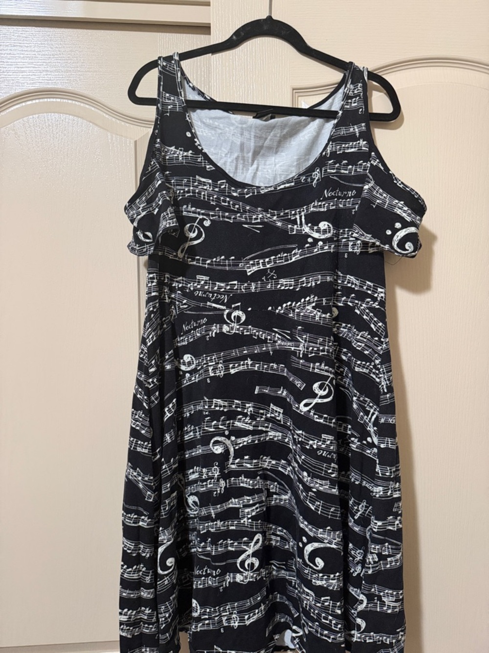 Black Musical-Print Cold-Shoulder Dress